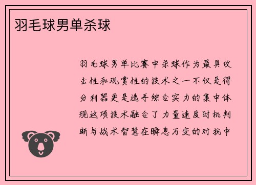 羽毛球男单杀球